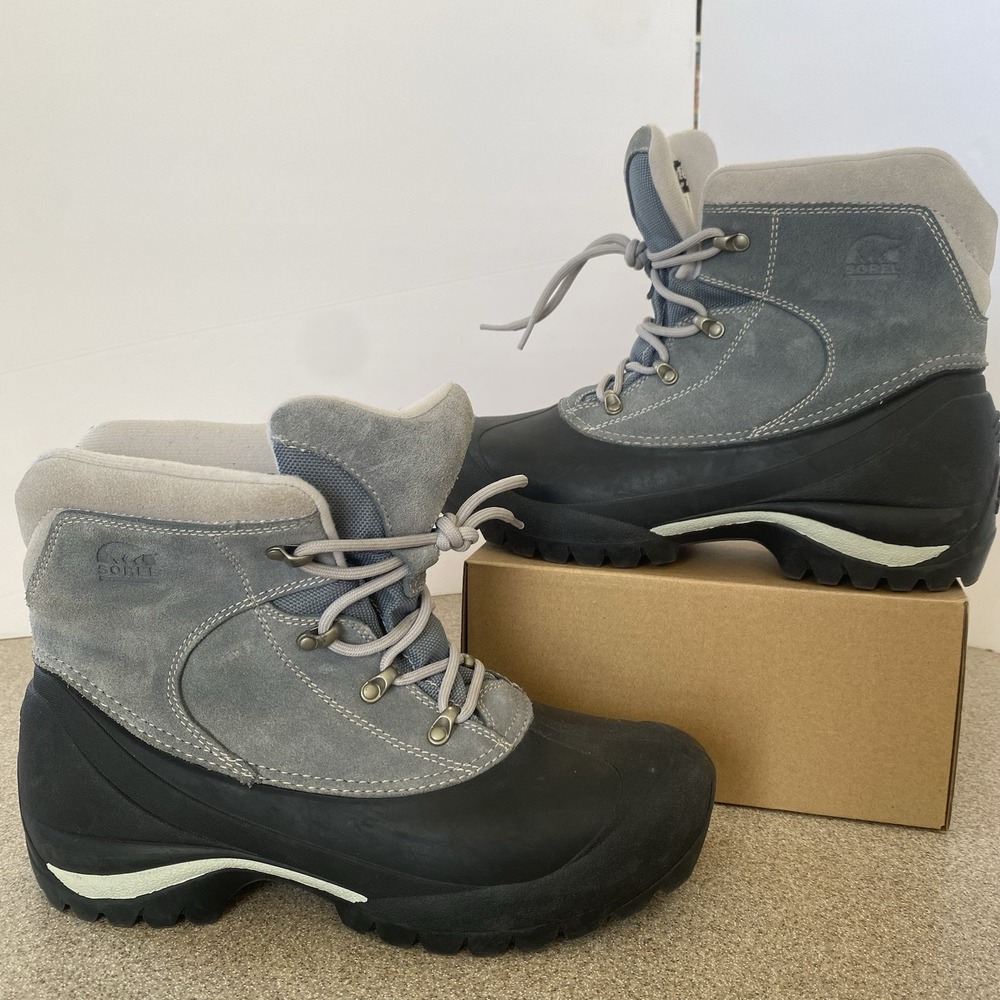 Sorel Cold Mountain Boots Women's Size 9 Gray Suede Snow Waterproof Insulated